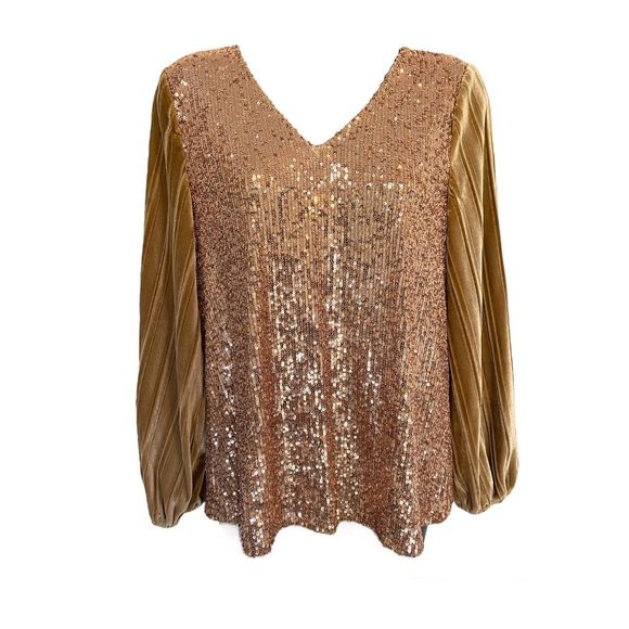 Cable & Gauge Sequins/ Velvet V Neck Top Sz M - Picture 1 of 10